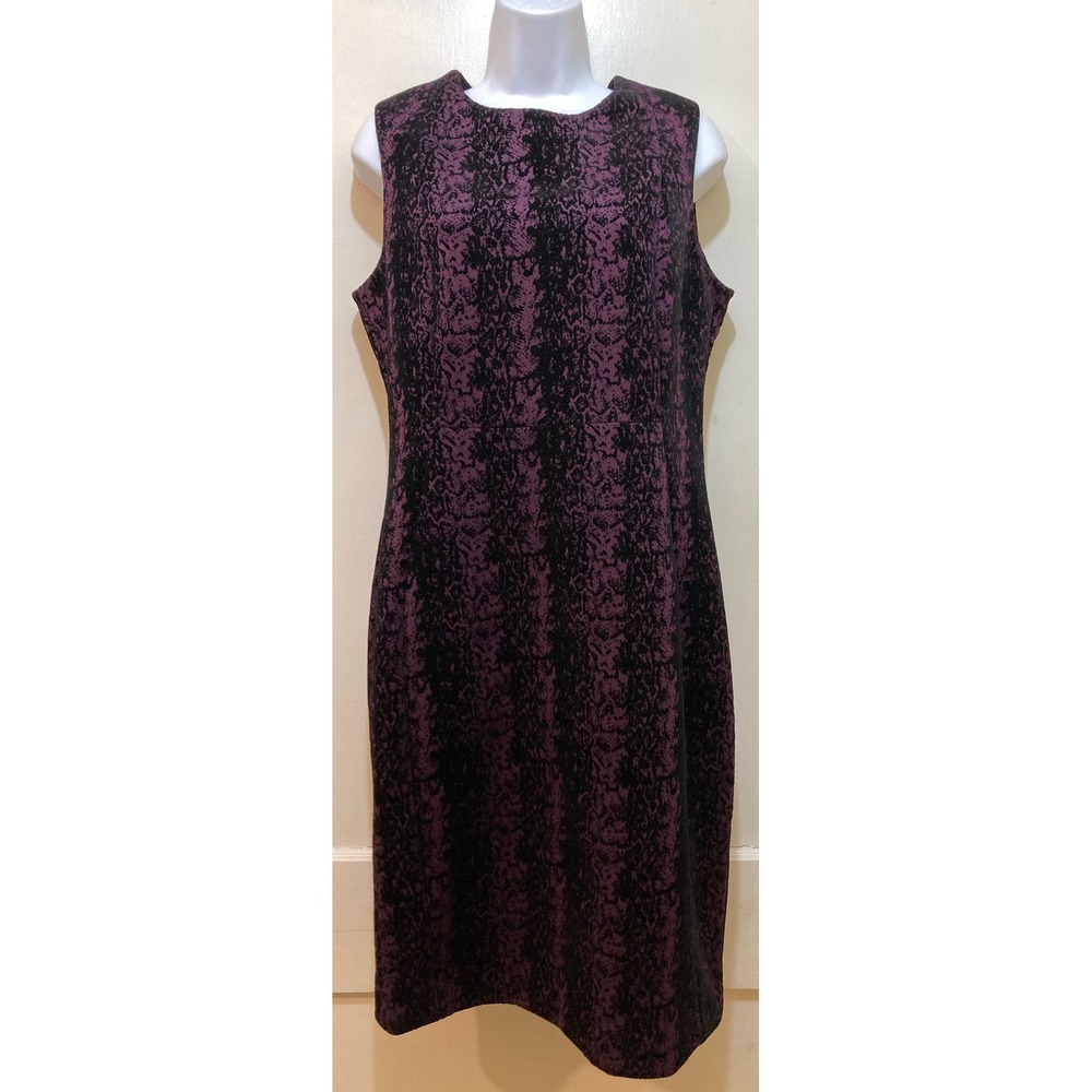 Calvin Klein Sheath Dress 12 Purple Snake Print Velvet Burnout Party Career Goth